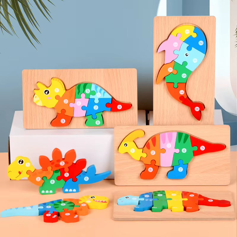 Montessori Wooden Dinosaur Puzzle – Educational Toy for Kids