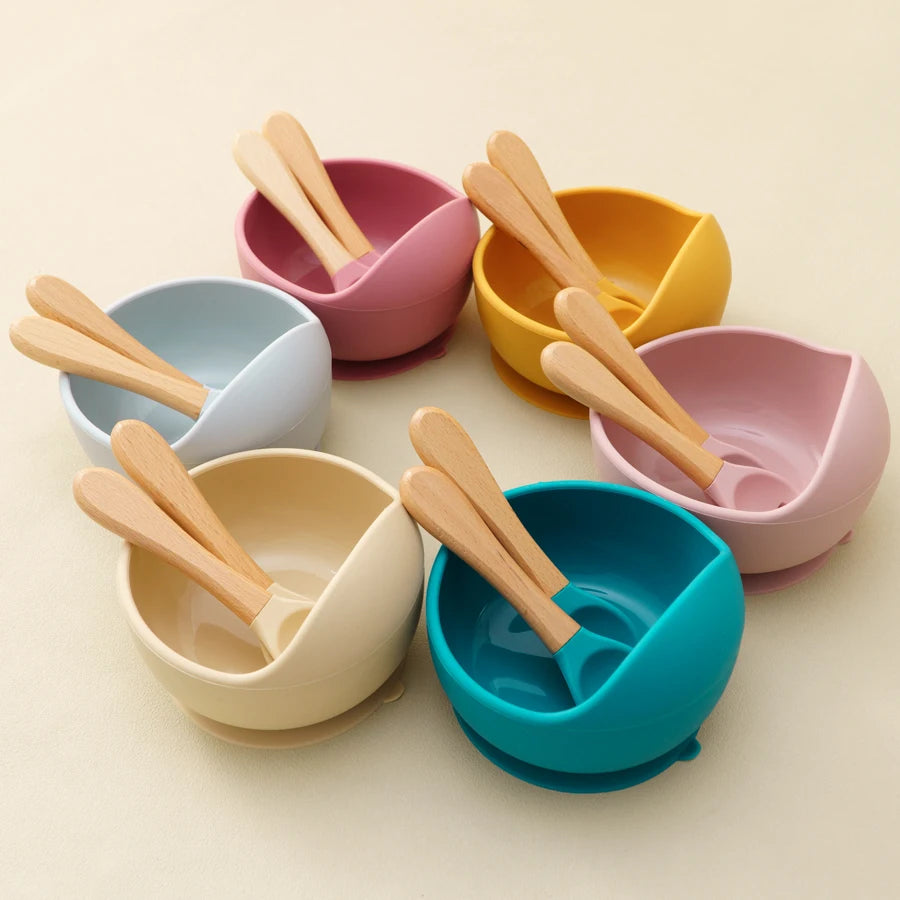 Mamaplan 3-Piece Silicone Baby Feeding Set with Suction Bowl, Spoon & Fork
