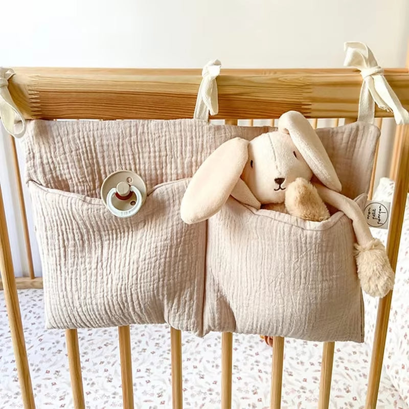 Cotton Baby Crib Organizer – Double-Pocket Storage Bag