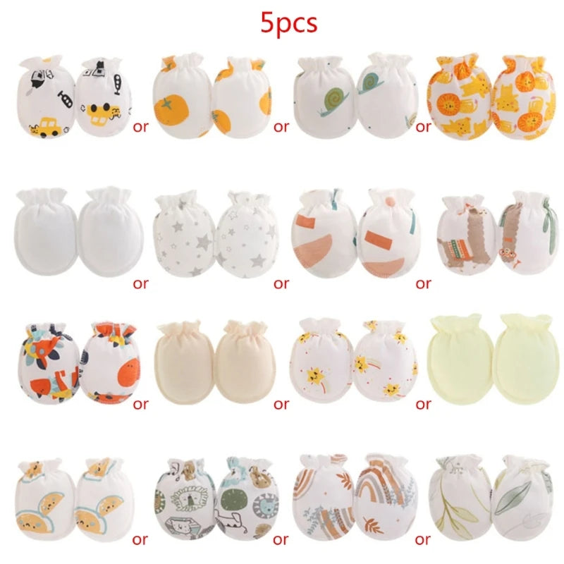 5-Pair Newborn Baby Anti-Scratch Mittens (0–3 Months)