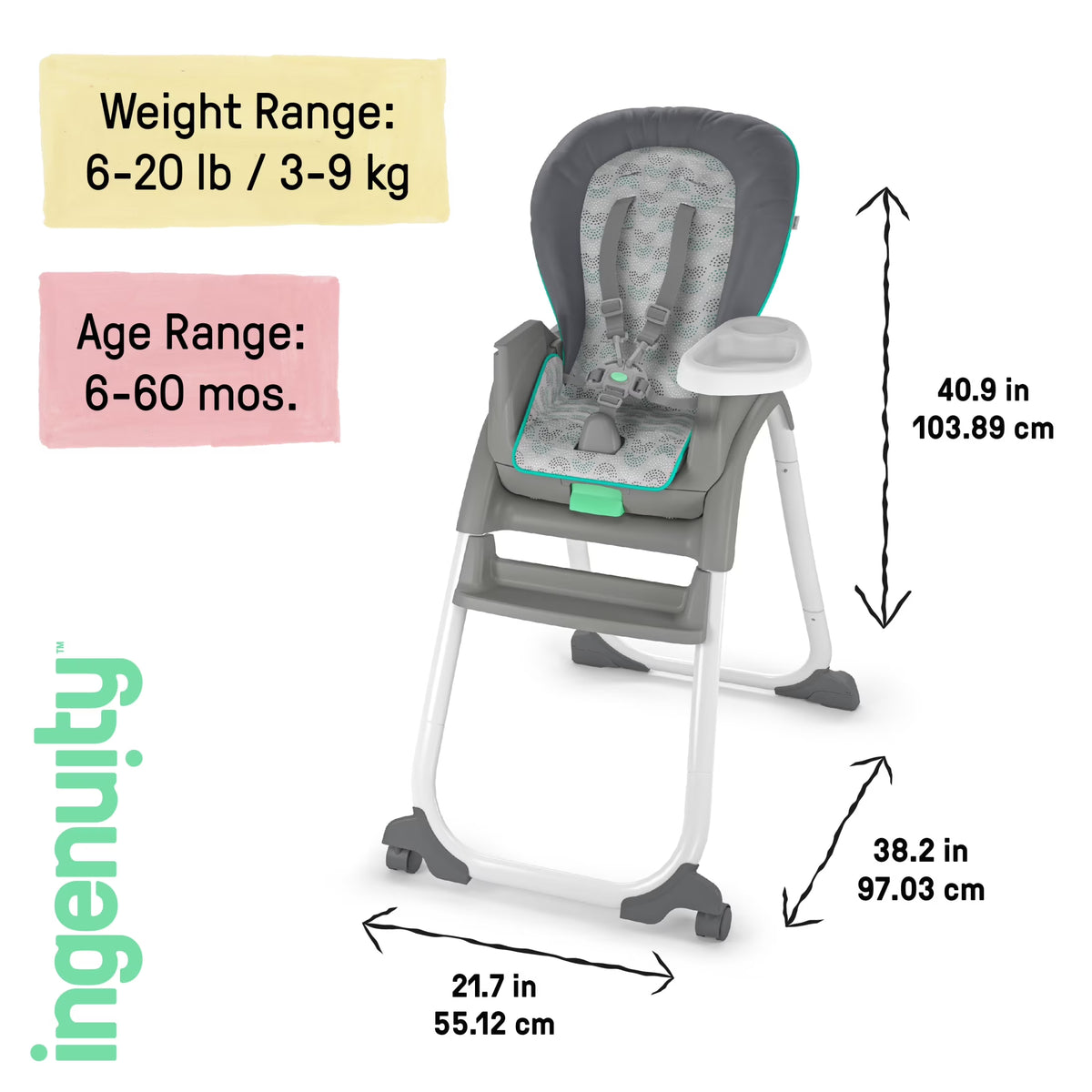 Full Course 6-In-1 Infant Baby High Chair, Unisex, Age up to 5 Years, Astro, Gray