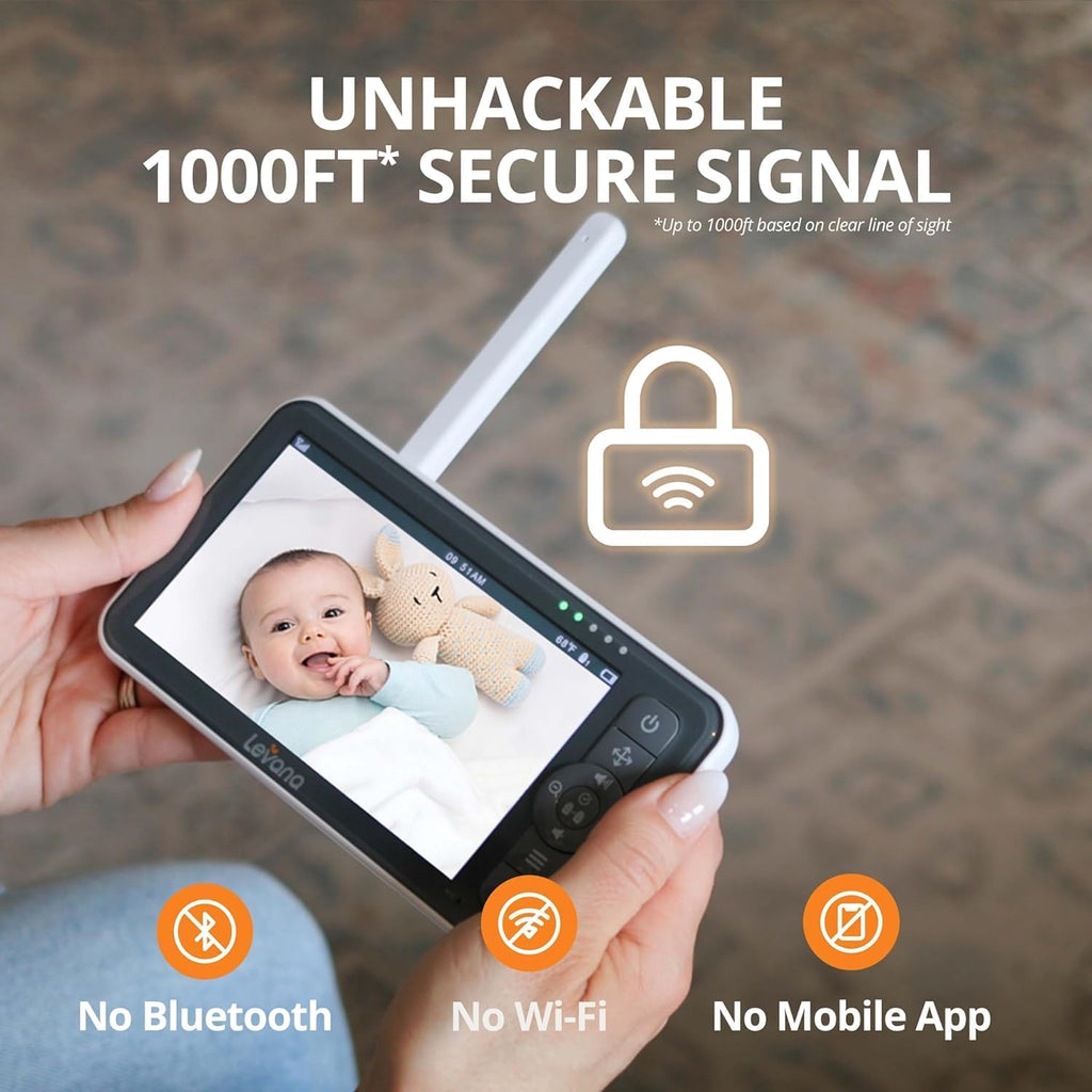 Nala Video Baby Monitor, 5.5" 1080P Screen, 2 Night Vision PTZ Cameras, 22 Hour Battery Life, 5000Mah Battery, No Wifi, Two-Way Talk, 1000Ft of Range Baby Cameras