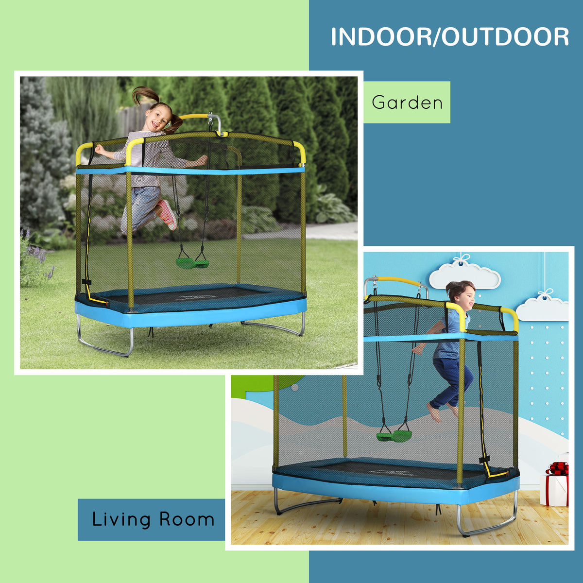 3-In-1 Trampoline for Kids, 6.9 Kids Trampoline with Net, Light Blue