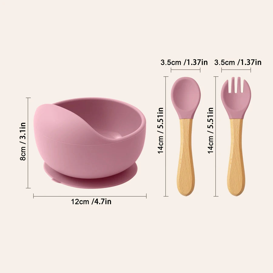 Mamaplan 3-Piece Silicone Baby Feeding Set with Suction Bowl, Spoon & Fork