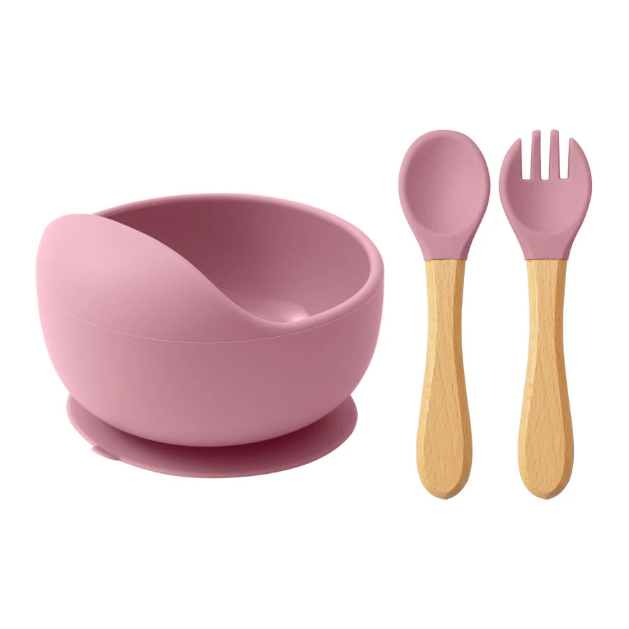 Mamaplan 3-Piece Silicone Baby Feeding Set with Suction Bowl, Spoon & Fork
