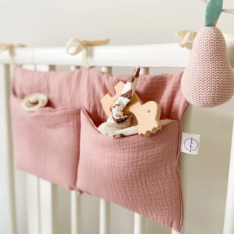 Cotton Baby Crib Organizer – Double-Pocket Storage Bag