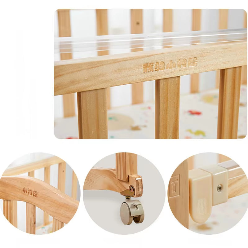 Multi-Functional Pine Wood Baby Crib, Can Combine Adult Bed, BB Rocking Cradle with Mosquito Net