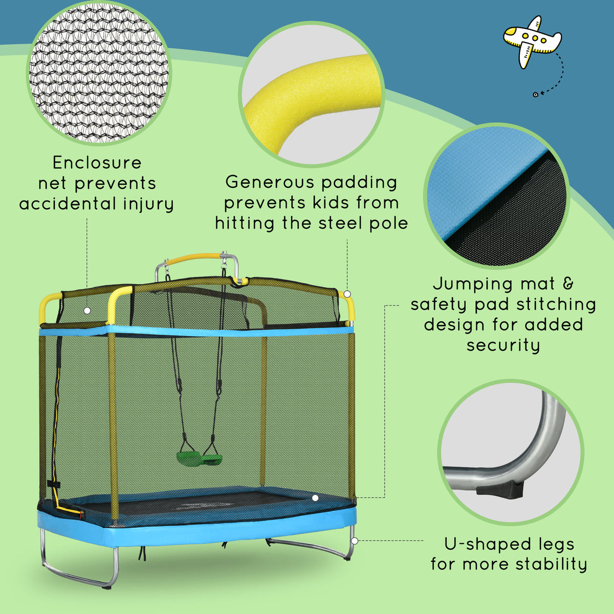 3-In-1 Trampoline for Kids, 6.9 Kids Trampoline with Net, Light Blue