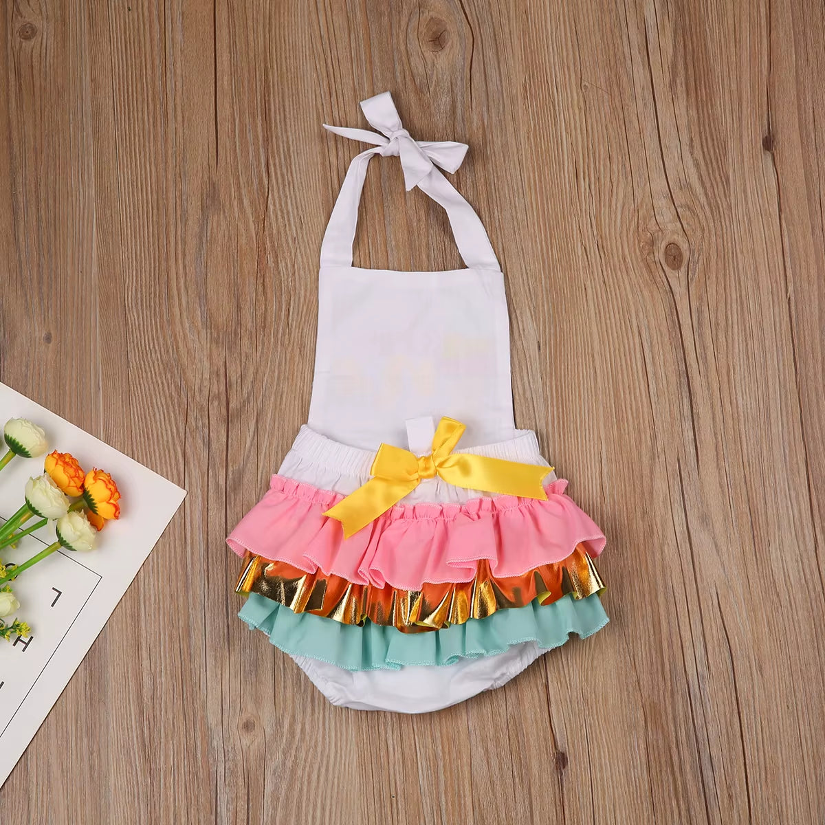 Baby Girl Ice Cream Romper – Ruffled Lace & Bow Outfit