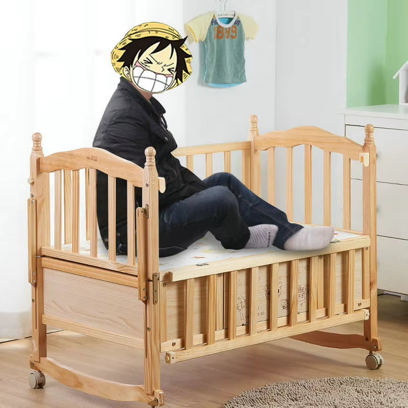 Multi-Functional Pine Wood Baby Crib, Can Combine Adult Bed, BB Rocking Cradle with Mosquito Net