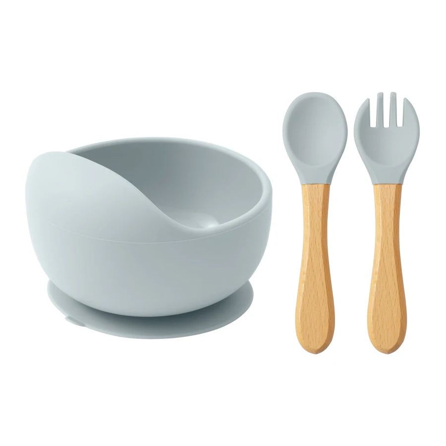 Mamaplan 3-Piece Silicone Baby Feeding Set with Suction Bowl, Spoon & Fork