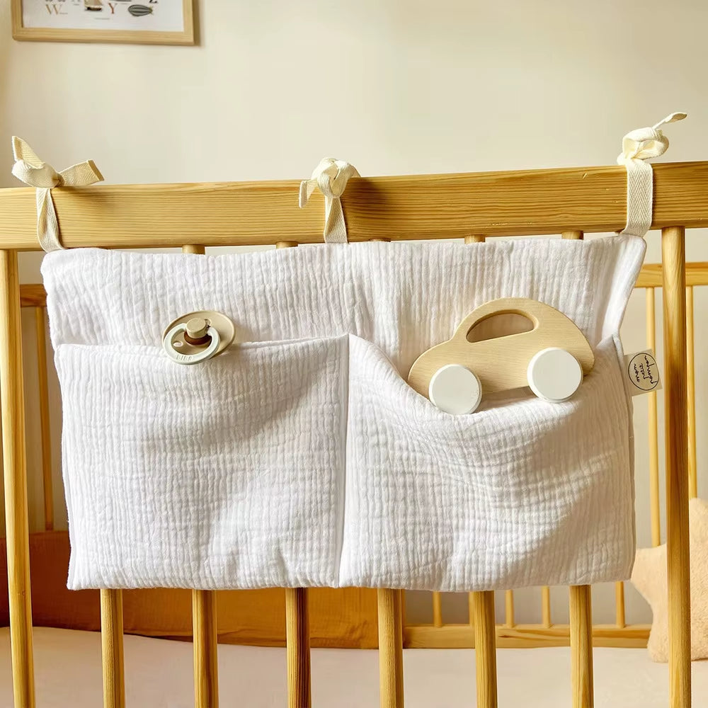 Cotton Baby Crib Organizer – Double-Pocket Storage Bag