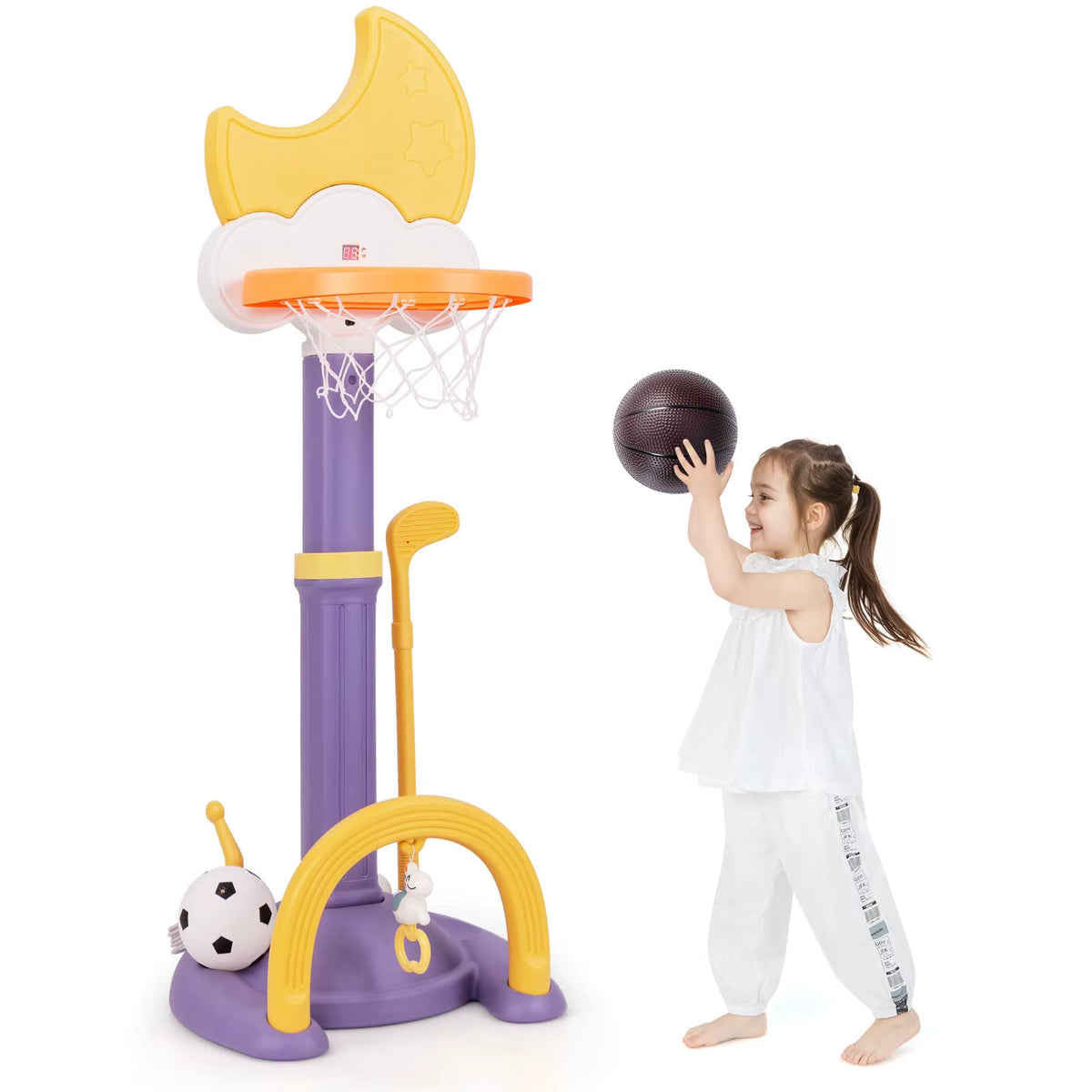 4-in-1 Adjustable Kids Basketball Hoop – Yellow