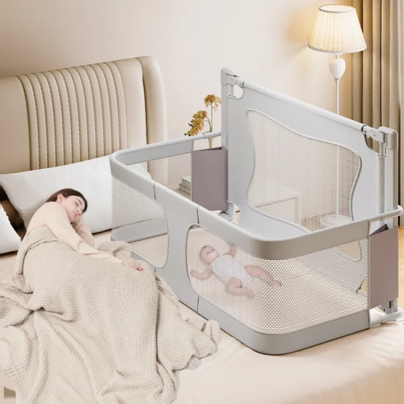 Portable Baby Crib with Mattress, Safety Rails & Folding Design