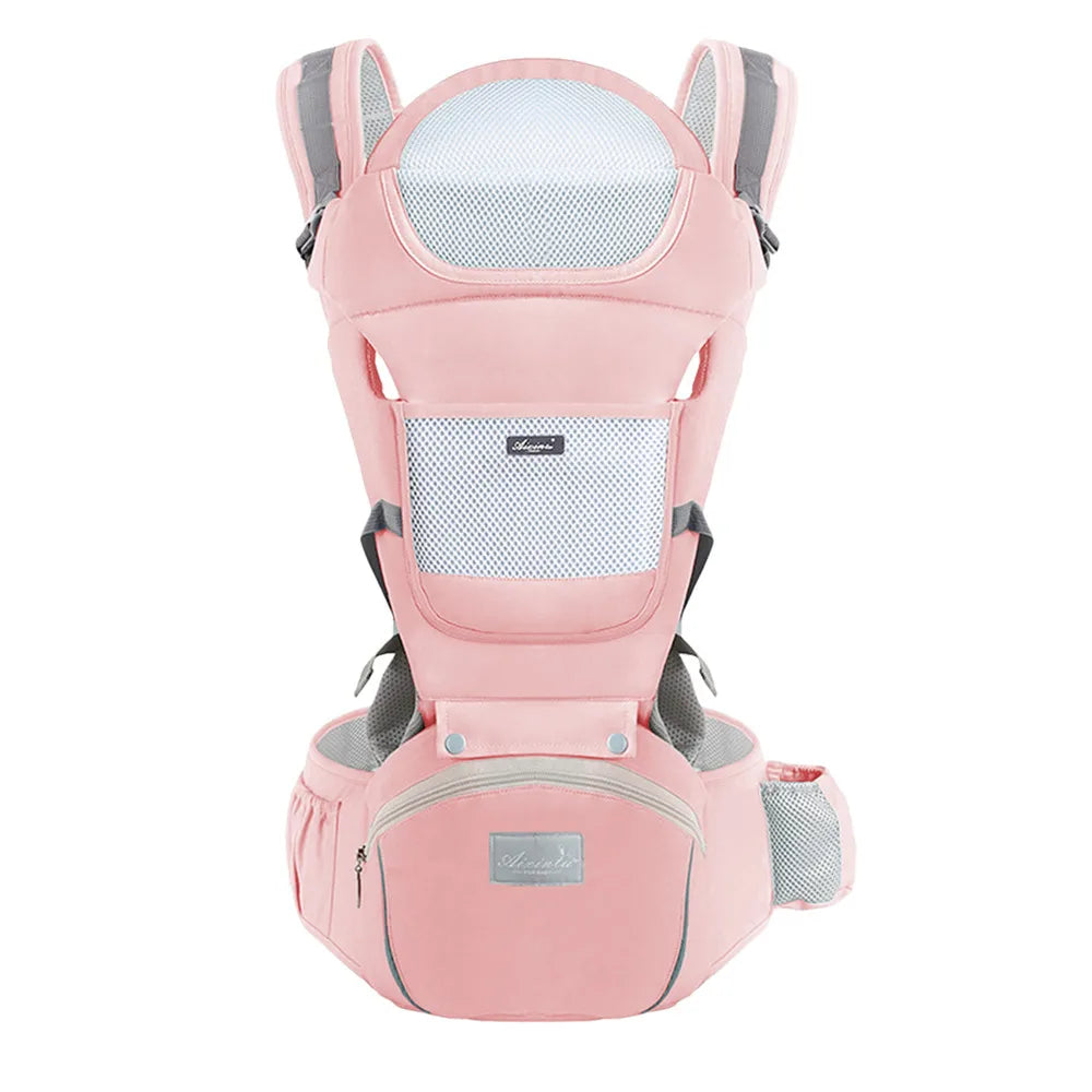 Cotton Pink Color Ergonomic Baby Carrier With Waist Stool Support