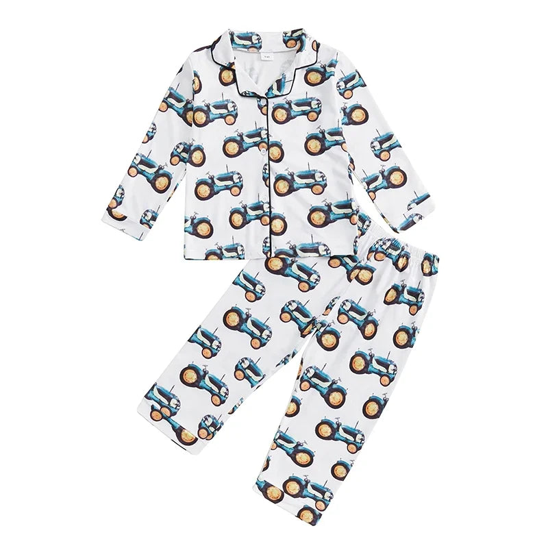 Baby Tractor Pajama Set With Button Shirt And Pants