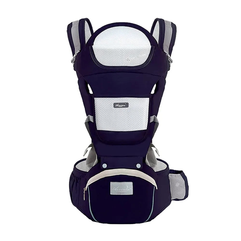 Cotton Dark Blue Color Ergonomic Baby Carrier With Waist Stool Support