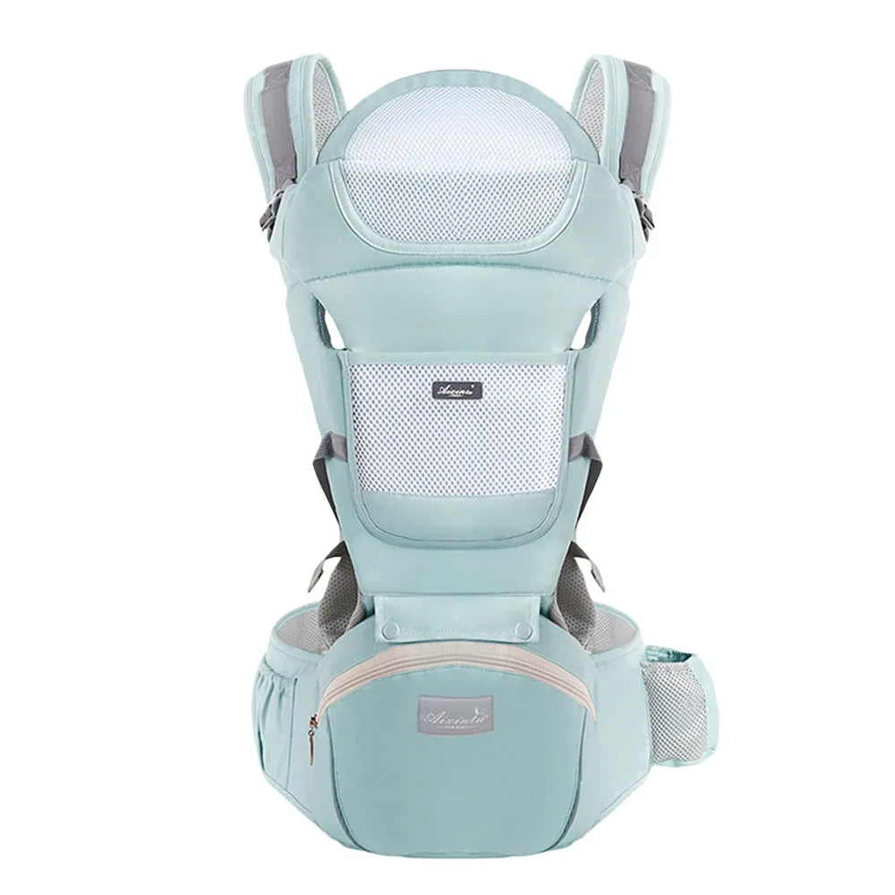 Cotton Green Color Ergonomic Baby Carrier With Waist Stool Support