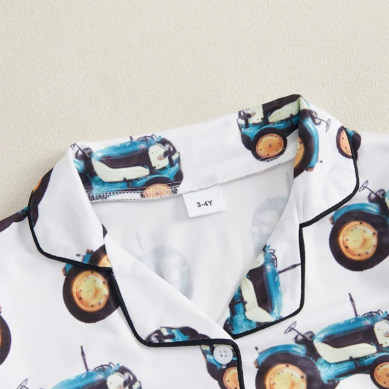 Baby Tractor Pajama Set With Button Shirt And Pants