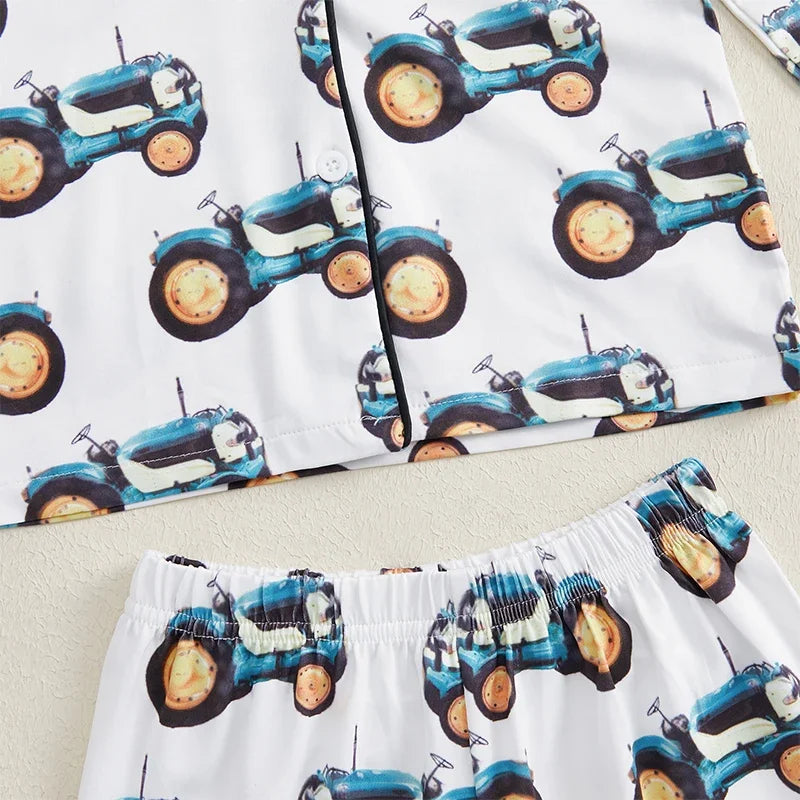Baby Tractor Pajama Set With Button Shirt And Pants