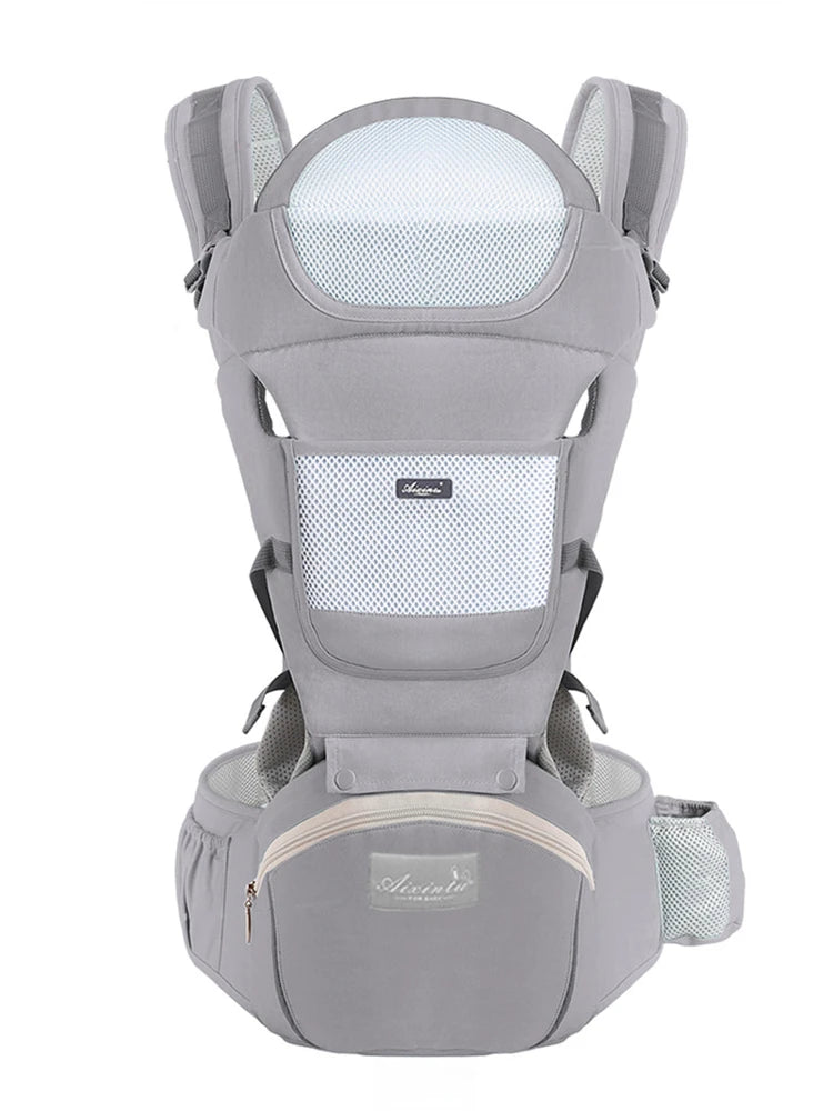 Cotton Gray Color Ergonomic Baby Carrier With Waist Stool Support