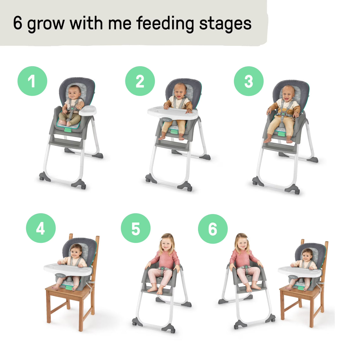 Full Course 6-In-1 Infant Baby High Chair, Unisex, Age up to 5 Years, Astro, Gray