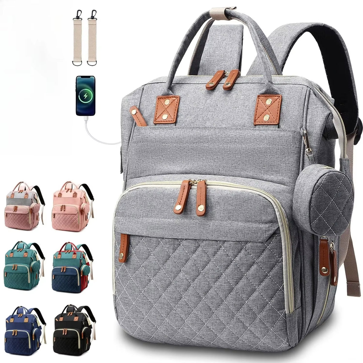 Large Baby Diaper Bag Backpack with Changing Pad & Pacifier Case