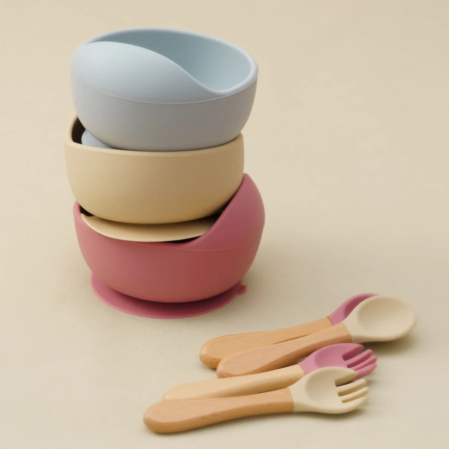 Mamaplan 3-Piece Silicone Baby Feeding Set with Suction Bowl, Spoon & Fork