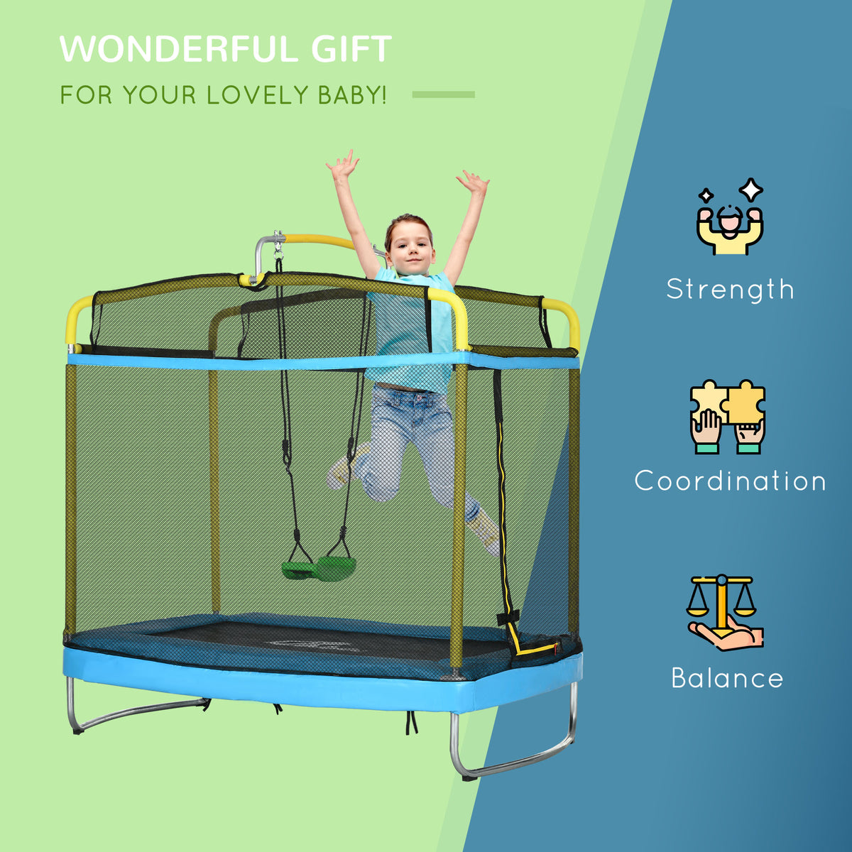 3-In-1 Trampoline for Kids, 6.9 Kids Trampoline with Net, Light Blue