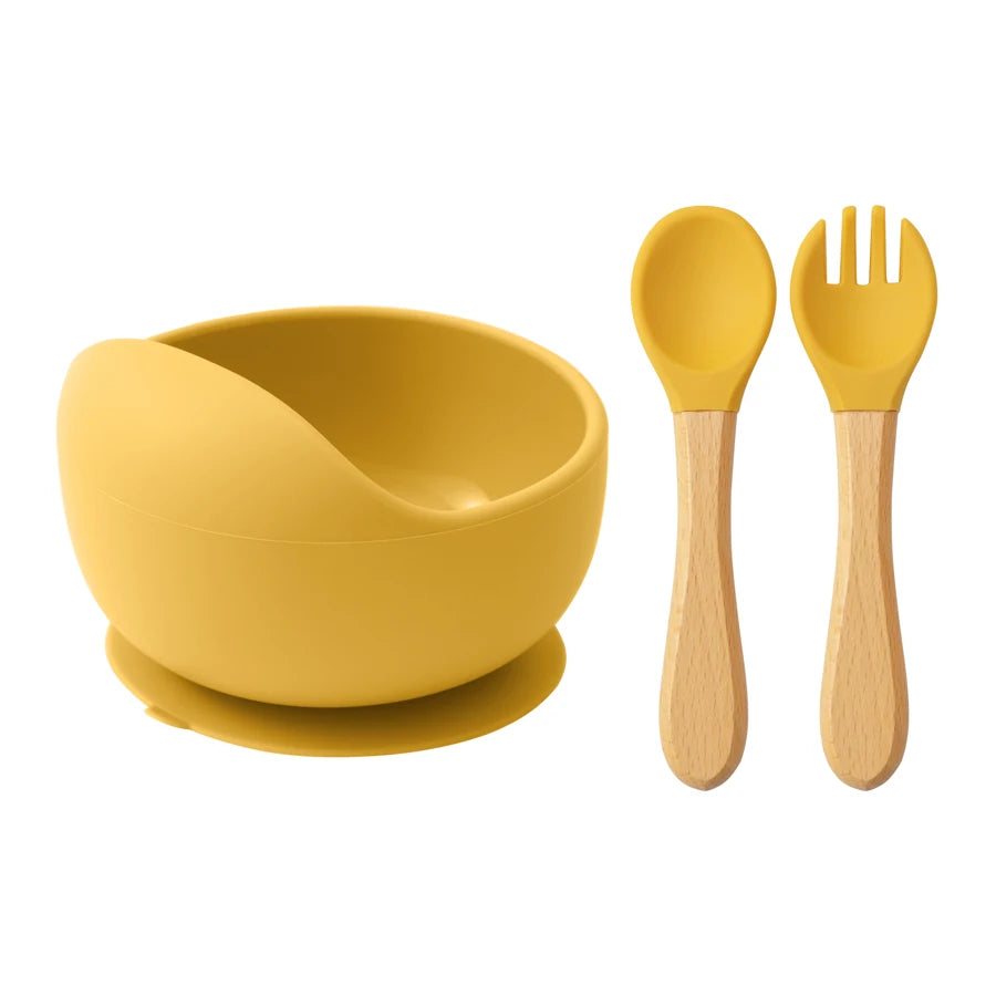 Mamaplan 3-Piece Silicone Baby Feeding Set with Suction Bowl, Spoon & Fork
