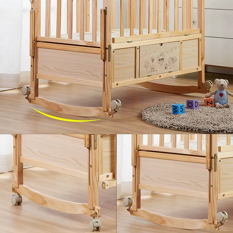 Multi-Functional Pine Wood Baby Crib, Can Combine Adult Bed, BB Rocking Cradle with Mosquito Net
