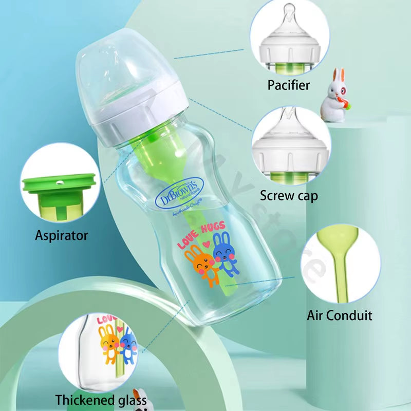 Dr. Brown’s Anti-Colic Glass Baby Bottle Set – 150 ml + 270 ml (Wide-Neck, 2-Pack)