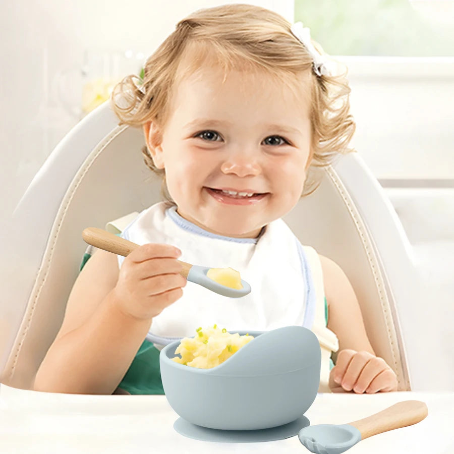 Mamaplan 3-Piece Silicone Baby Feeding Set with Suction Bowl, Spoon & Fork