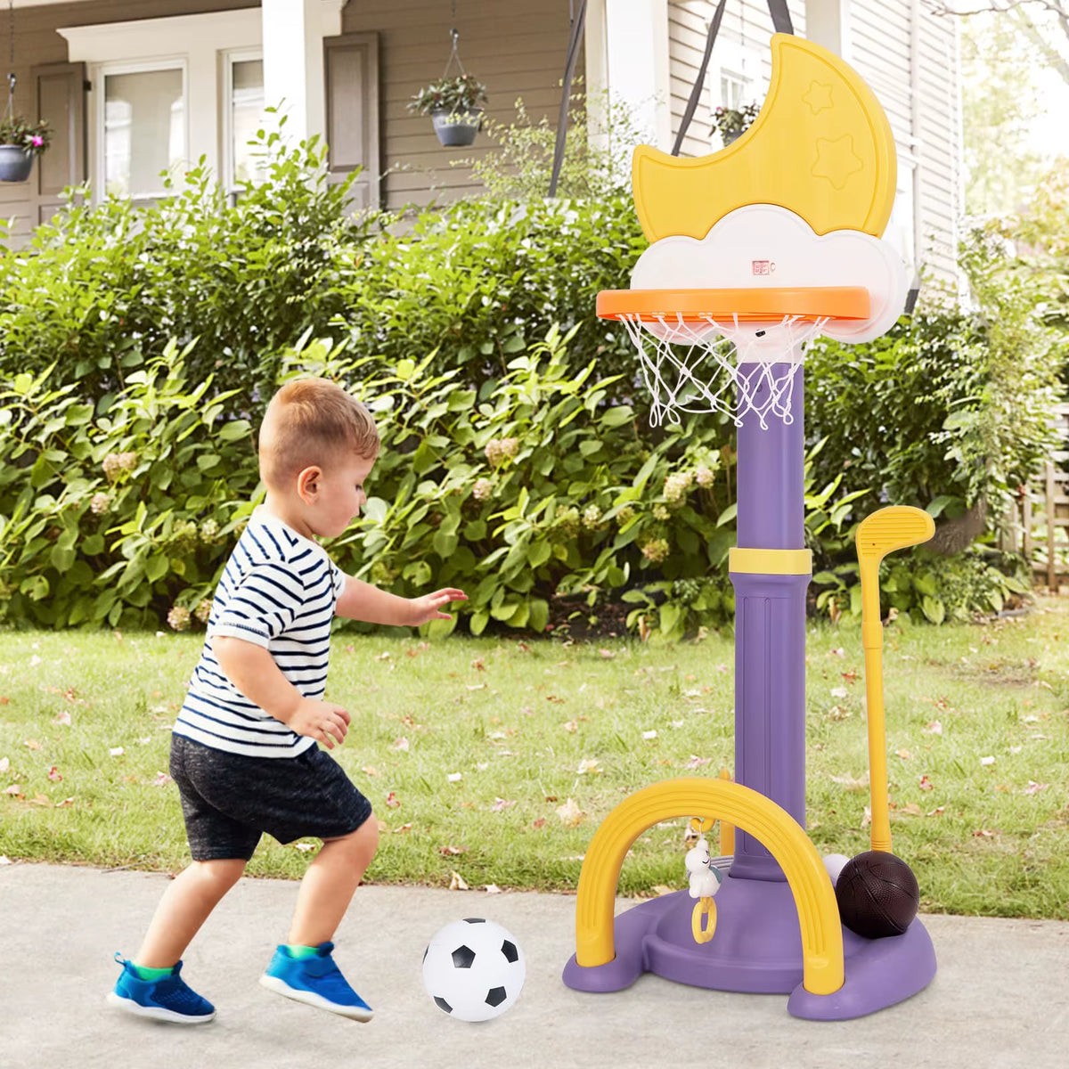 4-in-1 Adjustable Kids Basketball Hoop – Yellow
