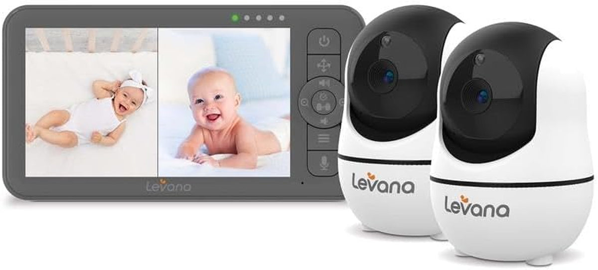 Nala Video Baby Monitor, 5.5" 1080P Screen, 2 Night Vision PTZ Cameras, 22 Hour Battery Life, 5000Mah Battery, No Wifi, Two-Way Talk, 1000Ft of Range Baby Cameras