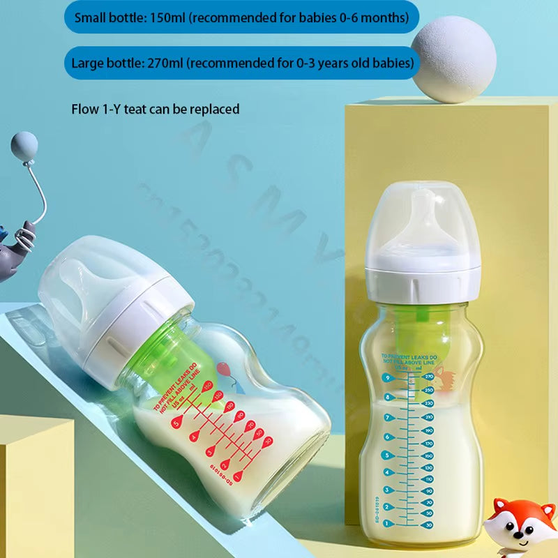 Dr. Brown’s Anti-Colic Glass Baby Bottle Set – 150 ml + 270 ml (Wide-Neck, 2-Pack)