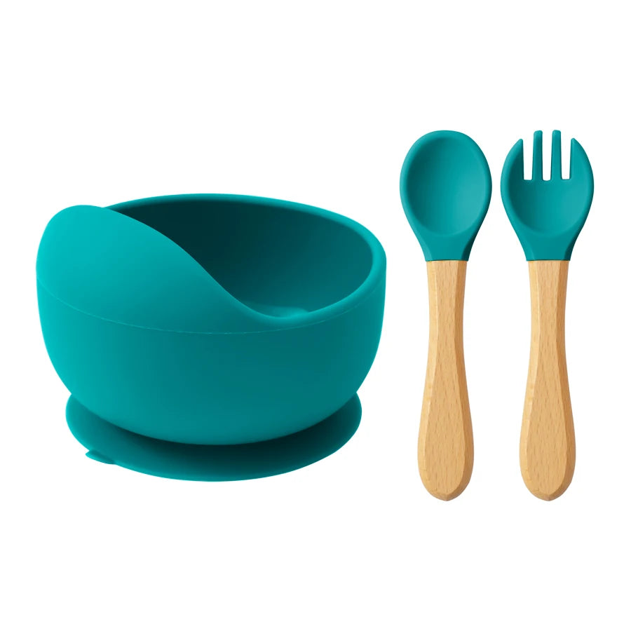 Mamaplan 3-Piece Silicone Baby Feeding Set with Suction Bowl, Spoon & Fork