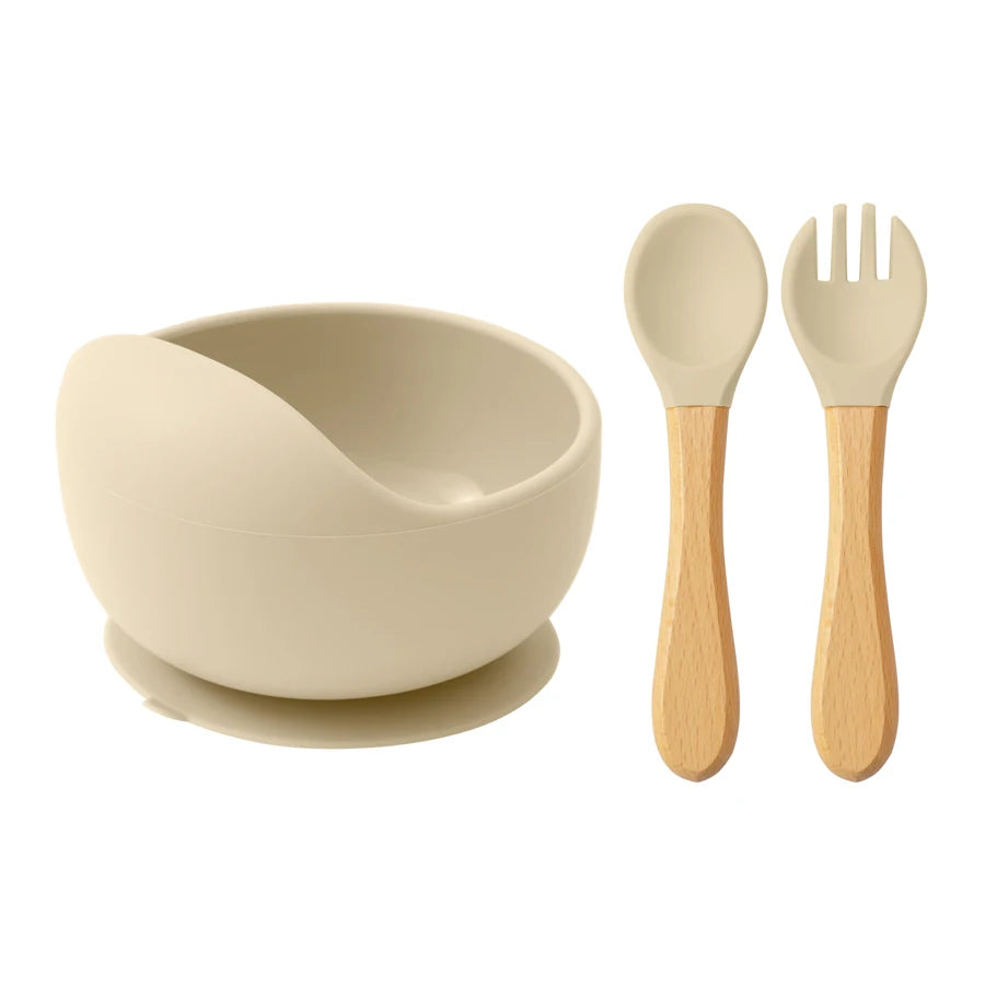 Mamaplan 3-Piece Silicone Baby Feeding Set with Suction Bowl, Spoon & Fork